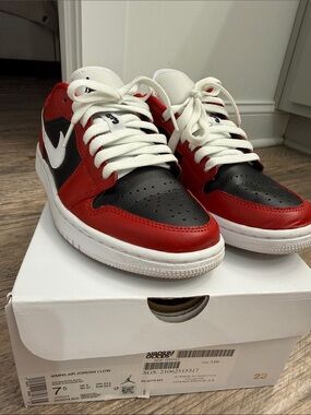 Women’s AIR Jordan 1 Low-Top Sneakers in Red, Black & White